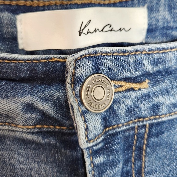 Kancan Double Raw Hem Fringe Distressed Jeans Medium Wash Size 29 Women's - Picture 8 of 8